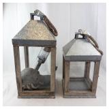 Set of two Rustic Metal Lanterns with Glass Panels