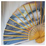 Hand-Painted Folding Fan - Bamboo Ribs, Scenic Village & Waterfall