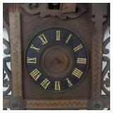 Vintage Carved Dark Wood Cuckoo Clock with Roman Numerals