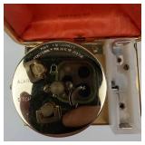 Phinney-Walker Travel Alarm Clock - Red Leather Case, Gold Tone