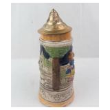 Ceramic Beer Stein with Brass Lid - Hand-Painted Village Scene