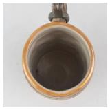 Ceramic Beer Stein with Brass Lid - Hand-Painted Village Scene