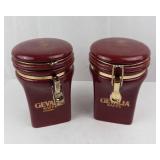 Gevalia Kaffe Ceramic Canisters Pair with Gold Clamp Lids - Made in Taiwan