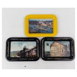 Vintage Souvenir Tin Trays - 3 Scenic Collectibles: USS North Carolina, Cass WV, Lincoln's Birthplace