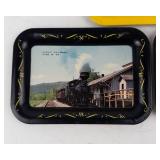 Vintage Souvenir Tin Trays - 3 Scenic Collectibles: USS North Carolina, Cass WV, Lincoln's Birthplace