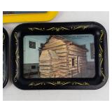 Vintage Souvenir Tin Trays - 3 Scenic Collectibles: USS North Carolina, Cass WV, Lincoln's Birthplace