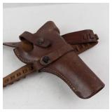 Leather Pistol Holster with Cartridge Belt - Vintage Brown Leather