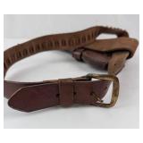 Leather Pistol Holster with Cartridge Belt - Vintage Brown Leather