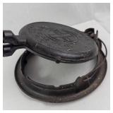Vintage Cast Iron Waffle Plates - Coiled-Handle Griddles