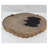 Vintage Oval Vanity Mirror with Ornate Gold-Tone Frame - Bowed Water-Damaged Wood Bottom