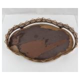 Vintage Oval Vanity Mirror with Ornate Gold-Tone Frame - Bowed Water-Damaged Wood Bottom