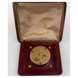 Phinney-Walker Travel Clock in Burgundy Leather Case with Gold Tone Frame