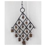 Antique Iron Diamond Bell Wind Chime Wall Hanging - Rustic Rusted Bells Decor
