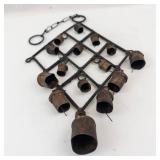 Antique Iron Diamond Bell Wind Chime Wall Hanging - Rustic Rusted Bells Decor