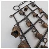 Antique Iron Diamond Bell Wind Chime Wall Hanging - Rustic Rusted Bells Decor
