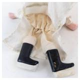 Chinese Doll With Red Face, White Silk Dress & Floral Headdress in Pink Box