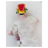 Chinese Doll With Red Face, White Silk Dress & Floral Headdress in Pink Box