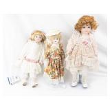 Heritage Mint Collection Porcelain Dolls - 3 Vintage Lace-Dress Dolls with Floral Gowns
