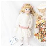 Heritage Mint Collection Porcelain Dolls - 3 Vintage Lace-Dress Dolls with Floral Gowns