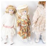 Heritage Mint Collection Porcelain Dolls - 3 Vintage Lace-Dress Dolls with Floral Gowns