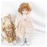 Heritage Mint Collection Porcelain Dolls - 3 Vintage Lace-Dress Dolls with Floral Gowns