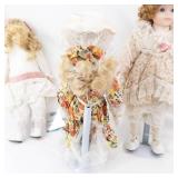 Heritage Mint Collection Porcelain Dolls - 3 Vintage Lace-Dress Dolls with Floral Gowns
