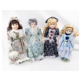 4 Vintage Porcelain Head Dolls - Floral Lace Dresses