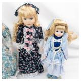 4 Vintage Porcelain Head Dolls - Floral Lace Dresses