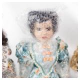 4 Vintage Porcelain Head Dolls - Floral Lace Dresses