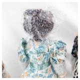 4 Vintage Porcelain Head Dolls - Floral Lace Dresses