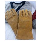 Grey 100% Wool V-Neck Sweater, Leather Gauntlet Gloves-Red Strap of Fabric, Grey/Blue Socks