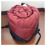 Columbia Sleeping Bag - Red Exterior, Black Base, Plaid Interior