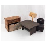 Miniature Dollhouse Furniture Set - Wooden Desk, Table and Chair & Silverware, Mailbox