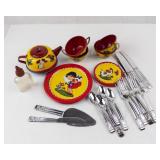 Ohio Art Co. Tin Children's Tea Set - Vintage Yellow/Red with Girl & Dog Motifs