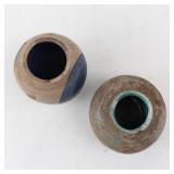 Pair of Stoneware Vases - Handmade Pottery with Blue & Tan Glazes