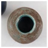 Pair of Stoneware Vases - Handmade Pottery with Blue & Tan Glazes