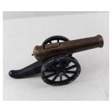 Antique Brass Toy Cannon on Carriage with Spoked Wheels