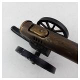 Antique Brass Toy Cannon on Carriage with Spoked Wheels