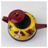 Ohio Art Co. Tin Children's Tea Set - Vintage Yellow/Red with Girl & Dog Motifs