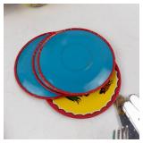 Ohio Art Co. Tin Children's Tea Set - Vintage Yellow/Red with Girl & Dog Motifs