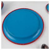 Ohio Art Co. Tin Children's Tea Set - Vintage Yellow/Red with Girl & Dog Motifs