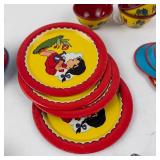 Ohio Art Co. Tin Children's Tea Set - Vintage Yellow/Red with Girl & Dog Motifs