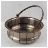 Decorative Metal Bowl with Gold Stripe Trim and Brass Handle - Small