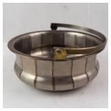 Decorative Metal Bowl with Gold Stripe Trim and Brass Handle - Small