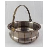 Decorative Metal Bowl with Gold Stripe Trim and Brass Handle - Small
