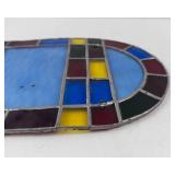 Stained Glass Arch Window Panel - Multicolor Glass with Blue Center