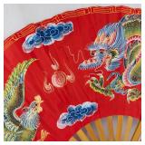 Huge Red Dragon Hand Fan with Wooden Spokes - Folding Chinese Fan