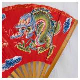 Huge Red Dragon Hand Fan with Wooden Spokes - Folding Chinese Fan