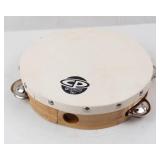 LP Latin Percussion Tambourine - White Head, Natural Wood Shell