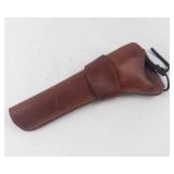 Vintage Brown Leather Revolver Holster with Belt Loop & Retention Strap